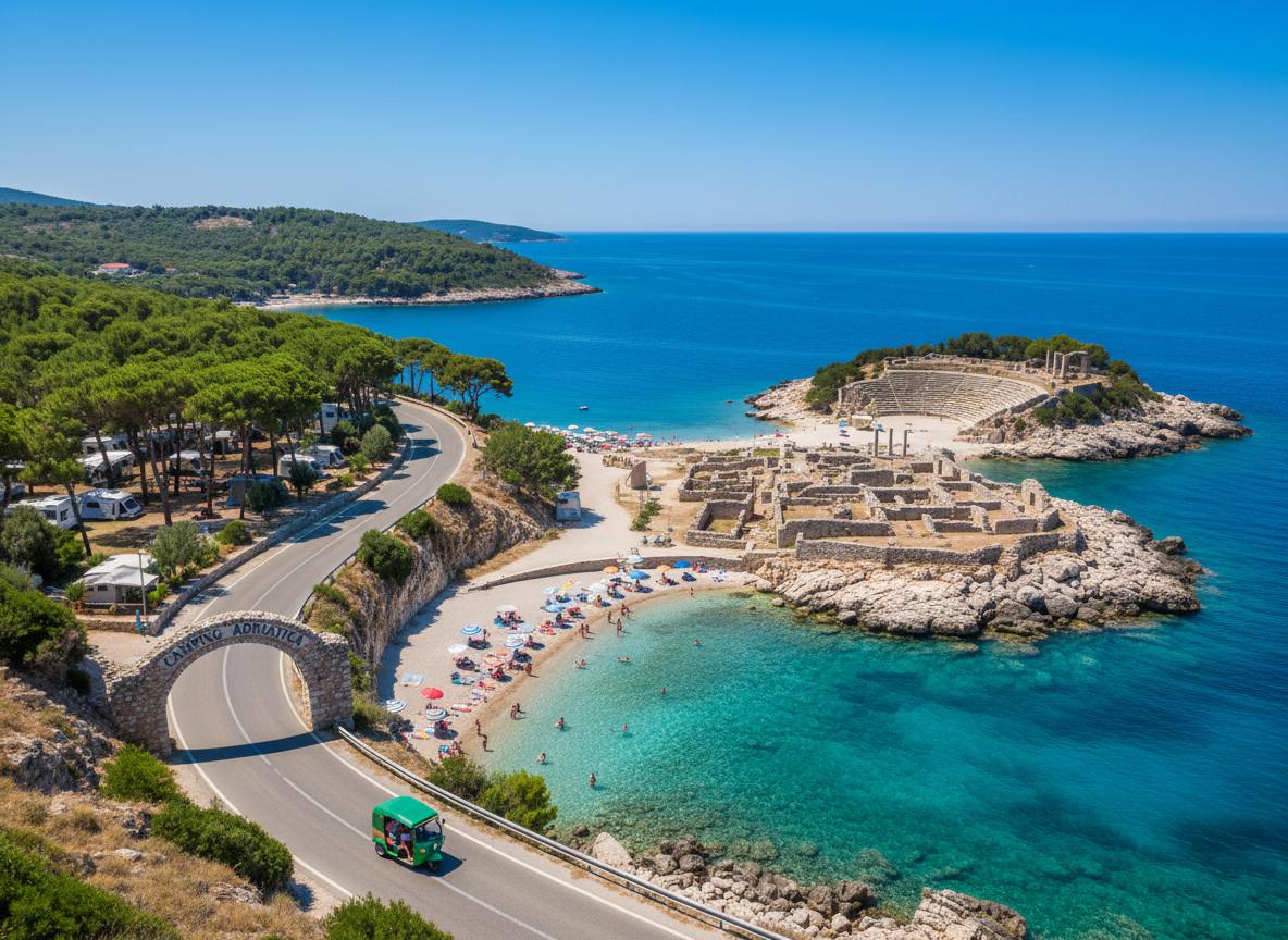 Sea Side Medulin Tour route showing coastal campsites and Adriatic views